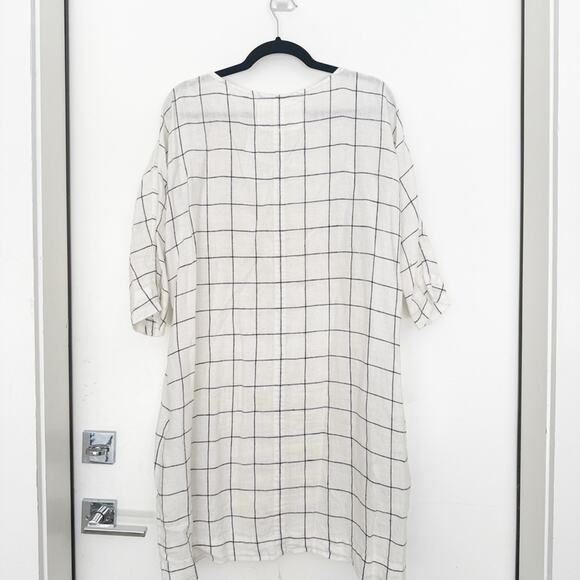 Not Perfect Linen White Plaid Tunic Dress - Picture 3 of 4